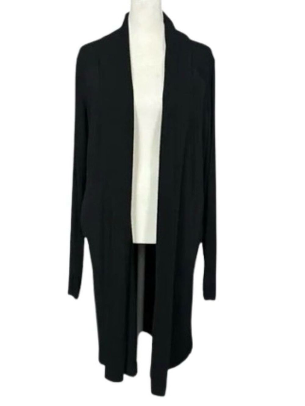 Athleta Open Front Black Ribbed Sleeve Thumb Hole Sleeve Pocket Cardigan